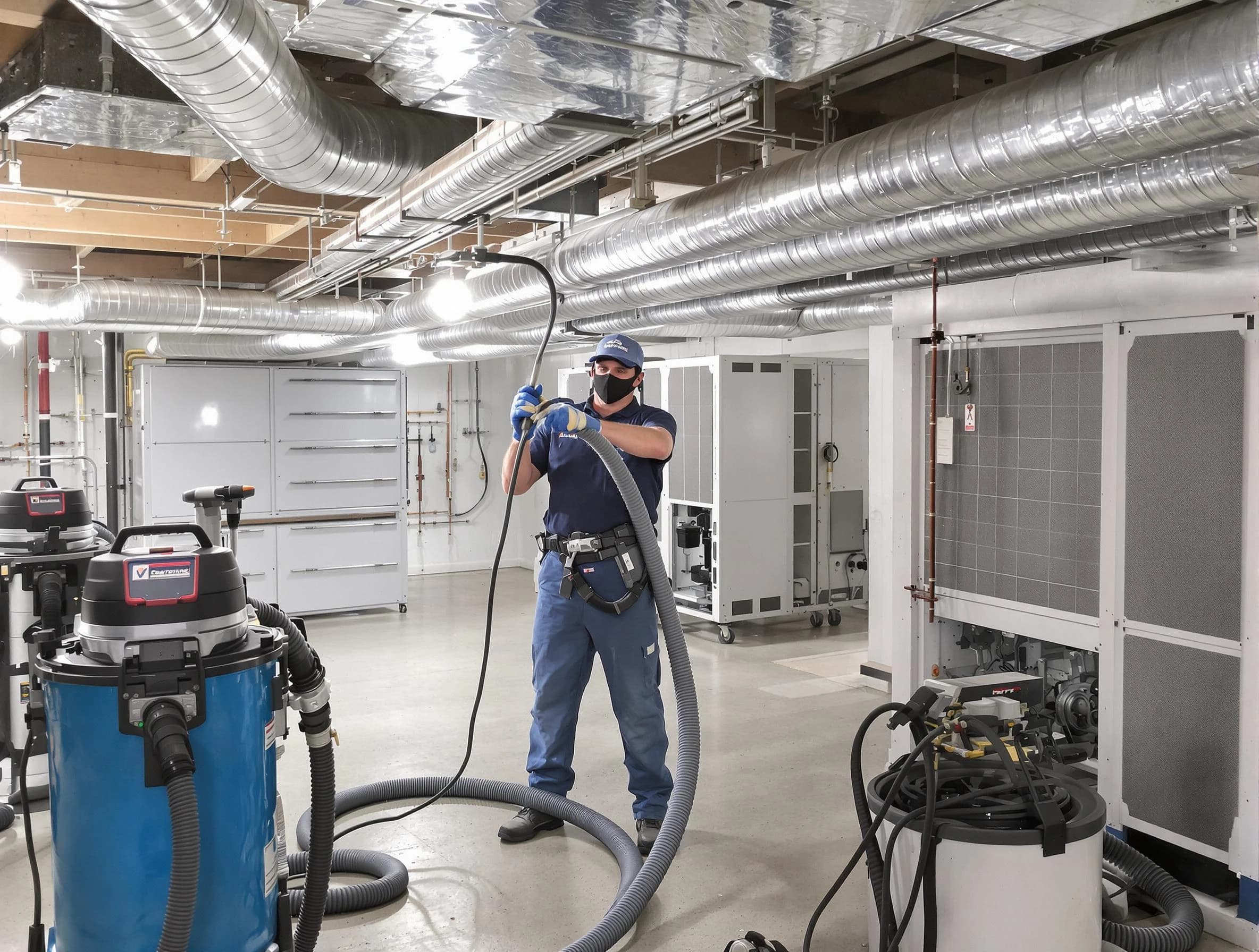 Riverside Air Duct Cleaning specialist performing thorough central air duct cleaning for improved system efficiency in Riverside