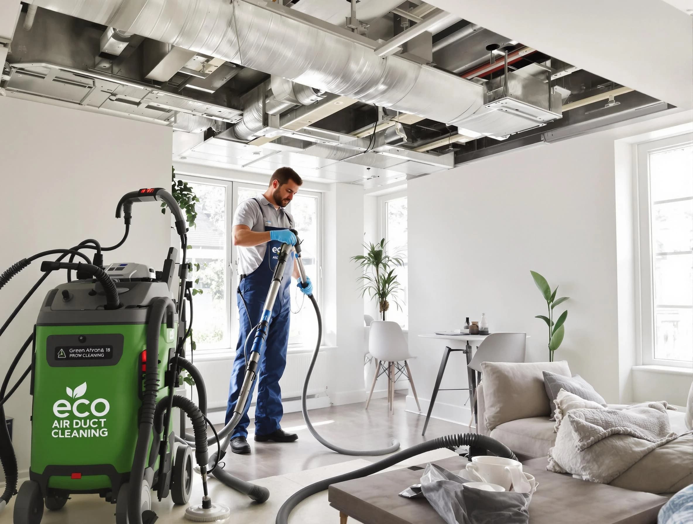 Riverside Air Duct Cleaning technician performing eco-friendly duct cleaning using sustainable methods in Riverside