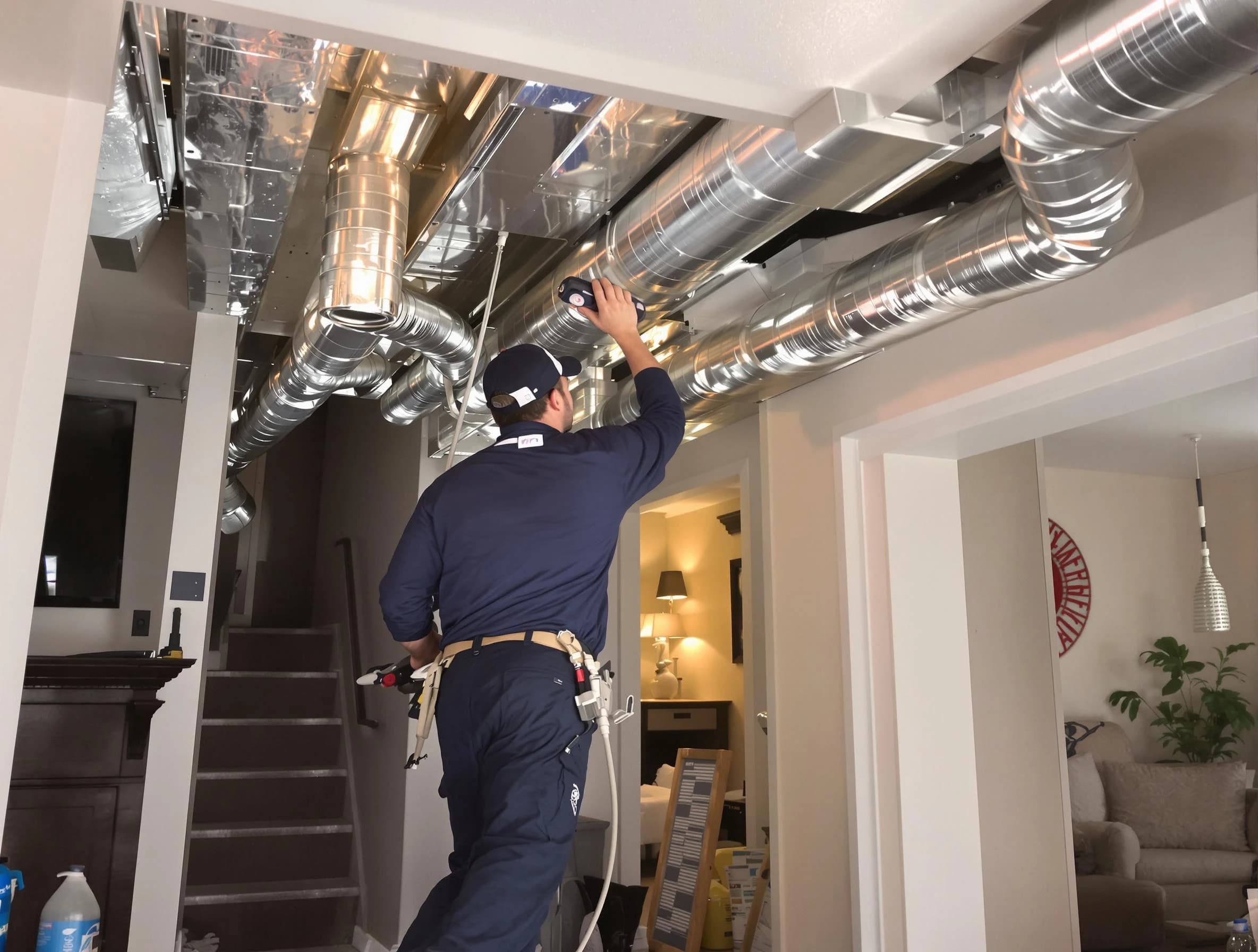 Riverside Air Duct Cleaning expert performing specialized duct cleaning in a mobile home in Riverside