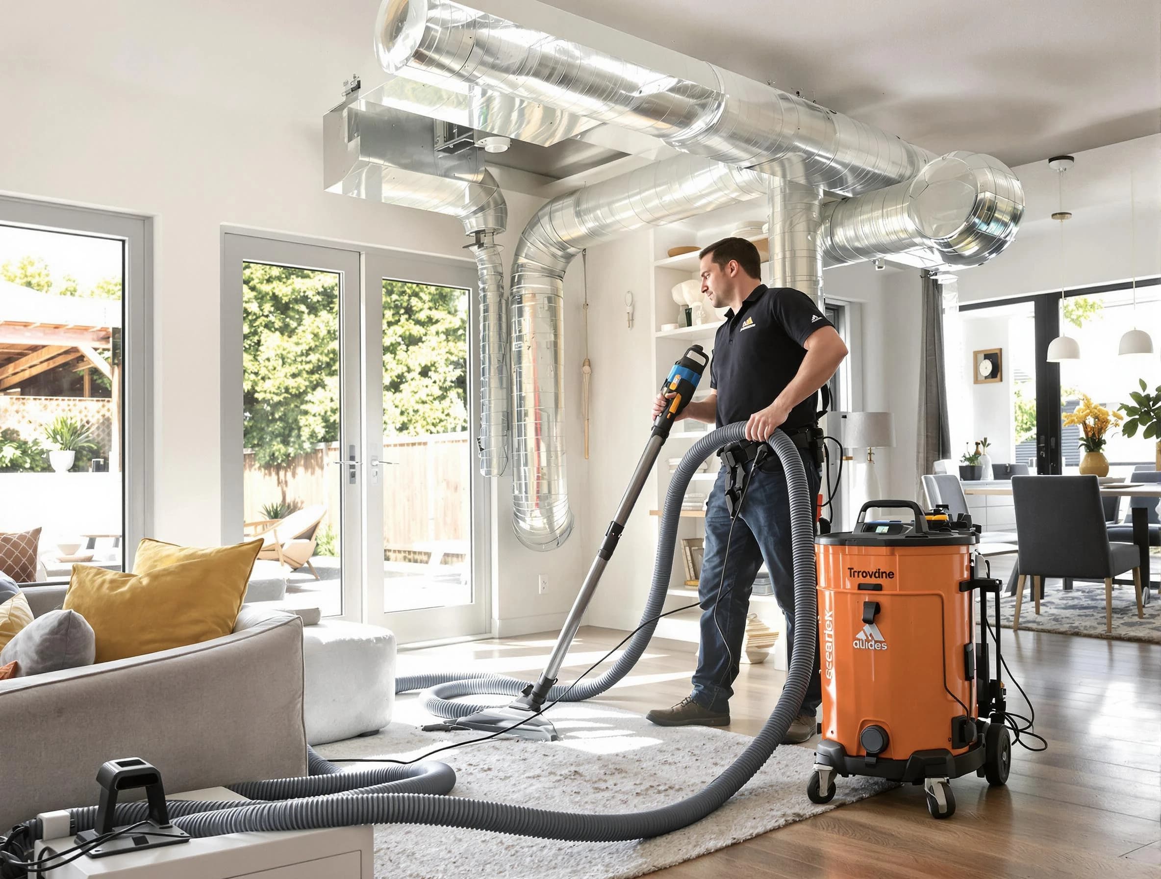 Riverside Air Duct Cleaning specialist performing thorough residential duct cleaning using advanced equipment in Riverside