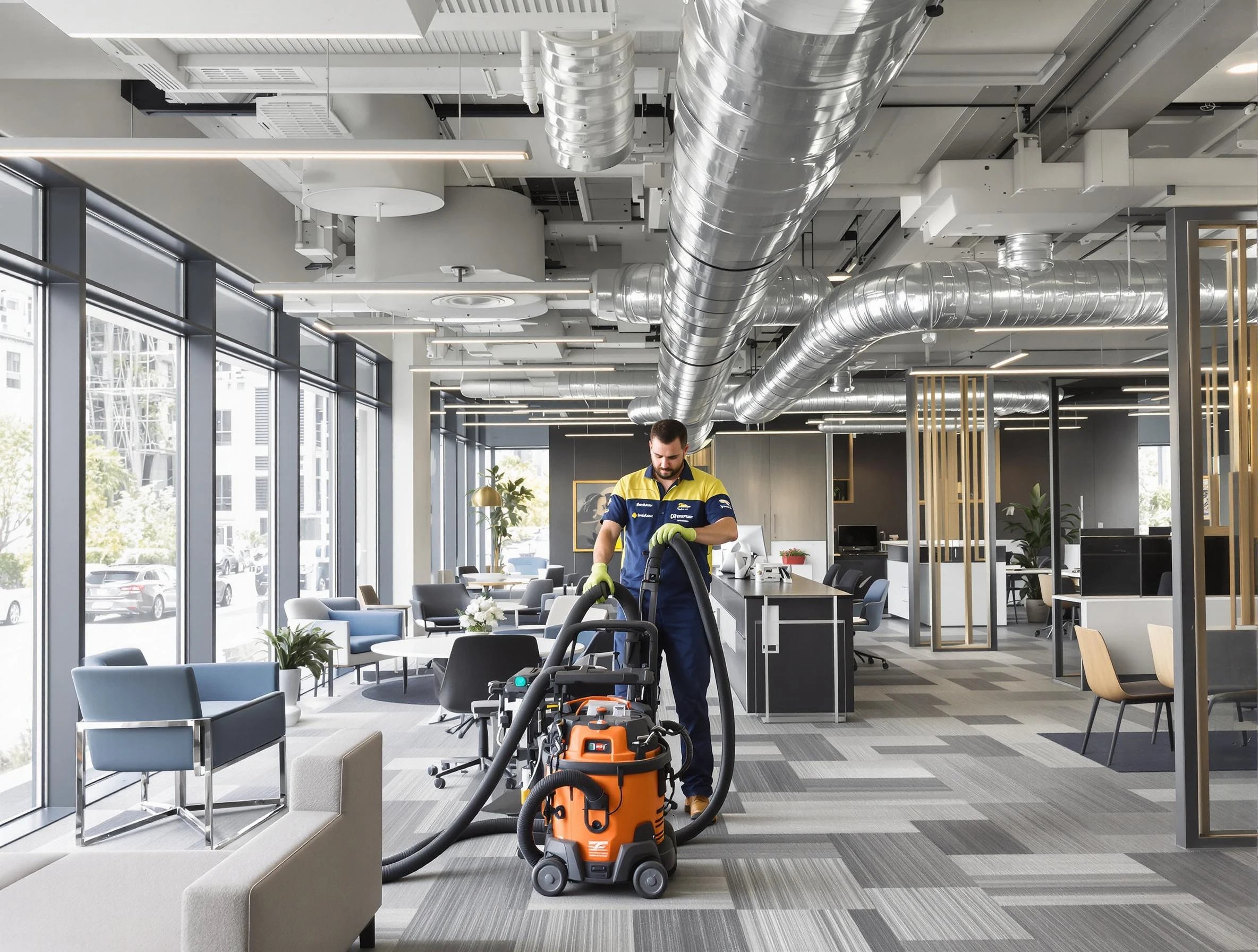 Riverside Air Duct Cleaning team performing thorough commercial duct cleaning at a Riverside business center