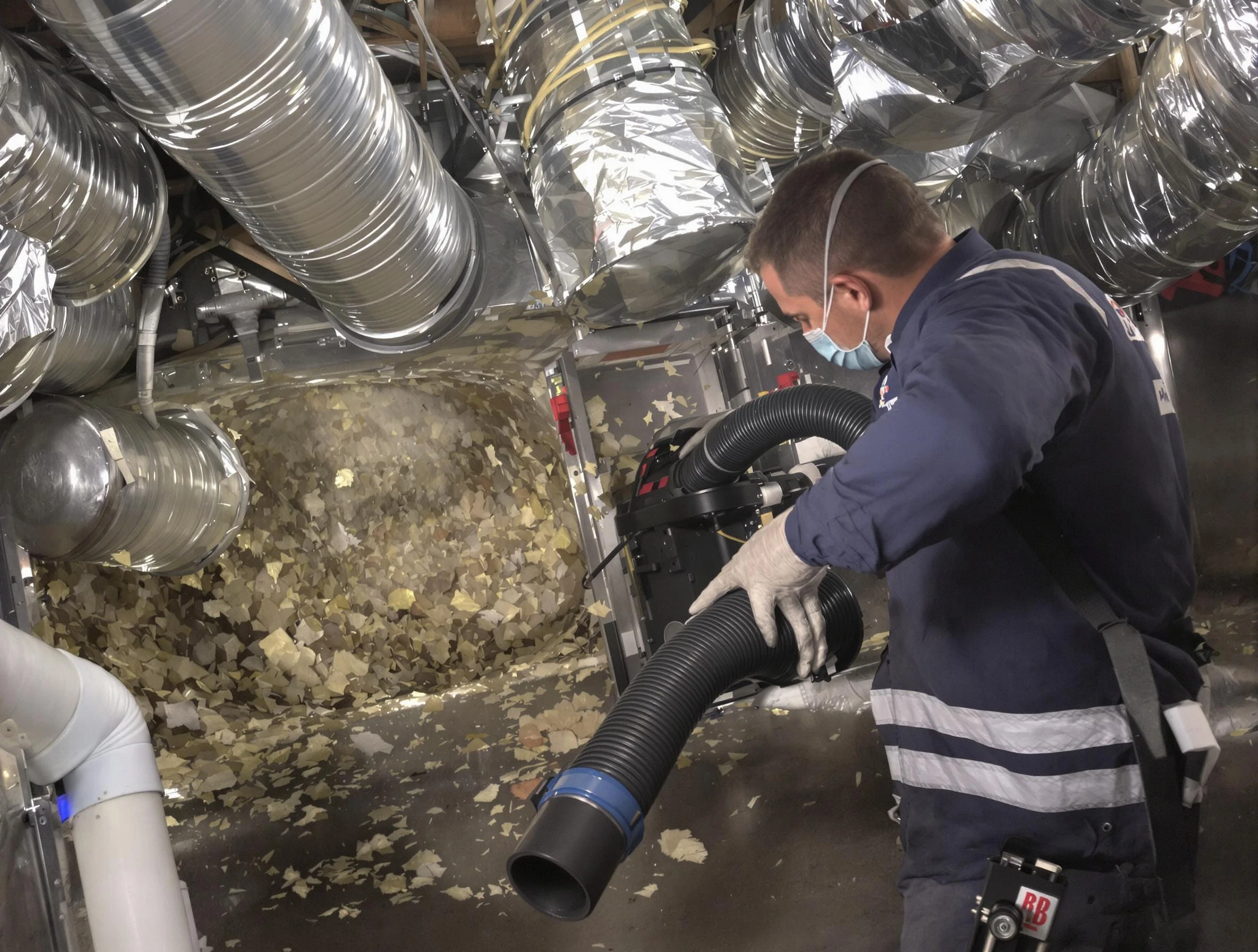 Riverside Air Duct Cleaning specialist operating negative pressure cleaning equipment for thorough duct maintenance in Riverside